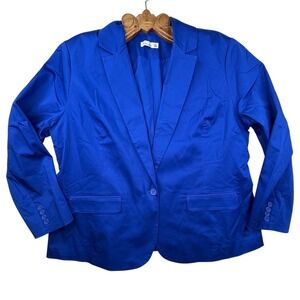 89th Madison Royal Blue One Button Blazer Plus Size 1X office career statement